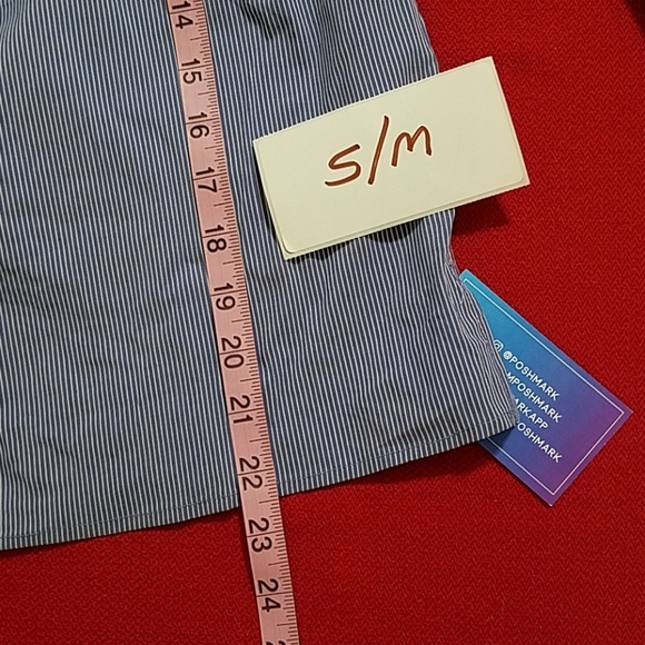 Blue and white 3 tier puffy sleeve top tunic stretchy neckline S/M boho 70s vibe - Picture 5 of 6